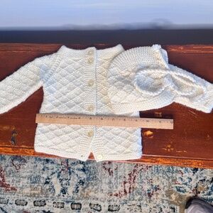 Handmade Ivory Baby Sweater + Matching Bonnet Vintage Style Never Used